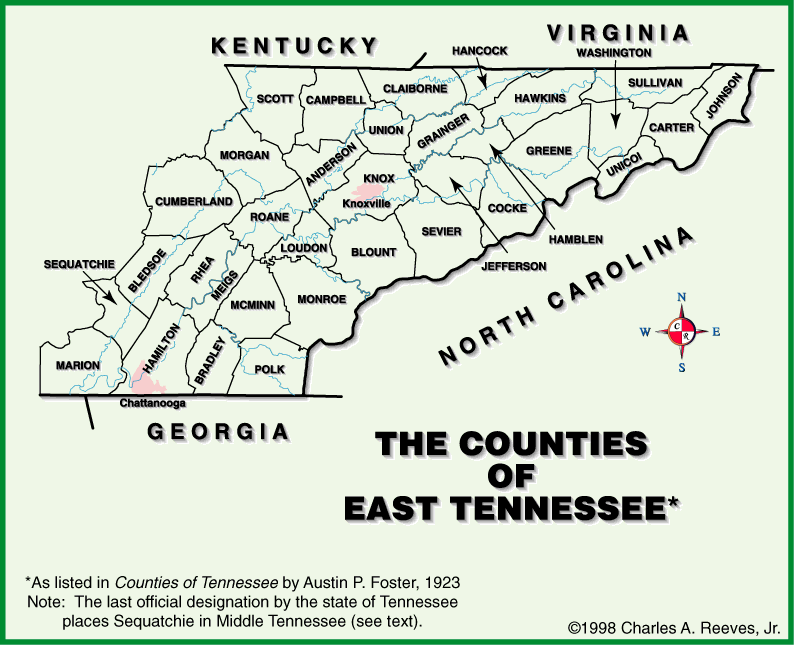 What is contained on a map of Tennessee?