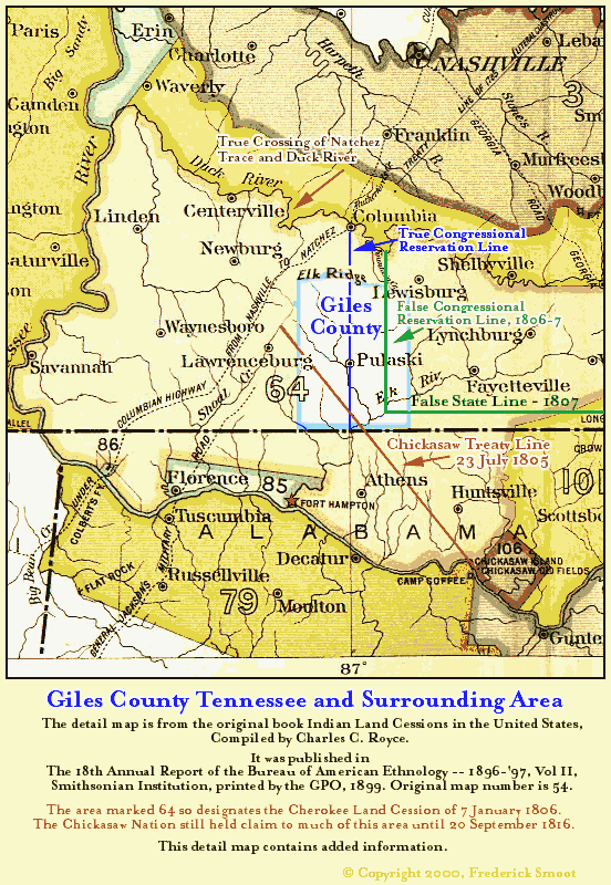 Giles County,
Tennessee and Surrounding Area, Indian Land Cessions
