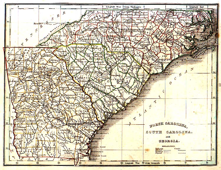 North & South Carolina, & Georgia ~ 1835. A TNGenWeb Historic Map