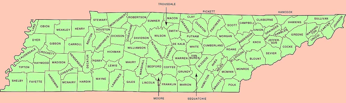 map of tennessee counties. Modern Map of Tennessee