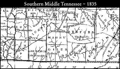 Southern Middle TN Map, 1835