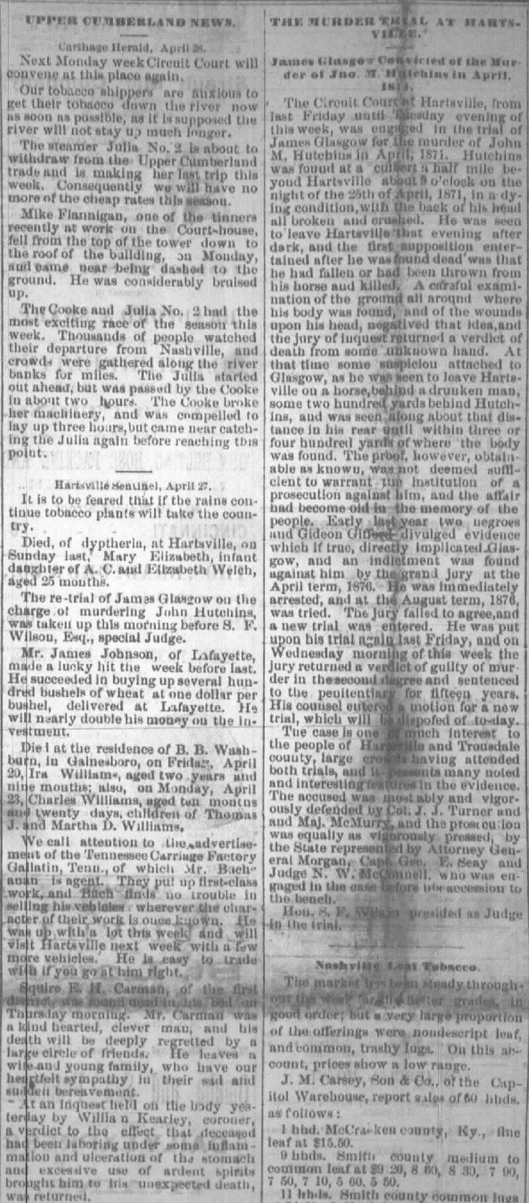 Trousdale Co., TN newspaper tidbits from Gallatin Examiner