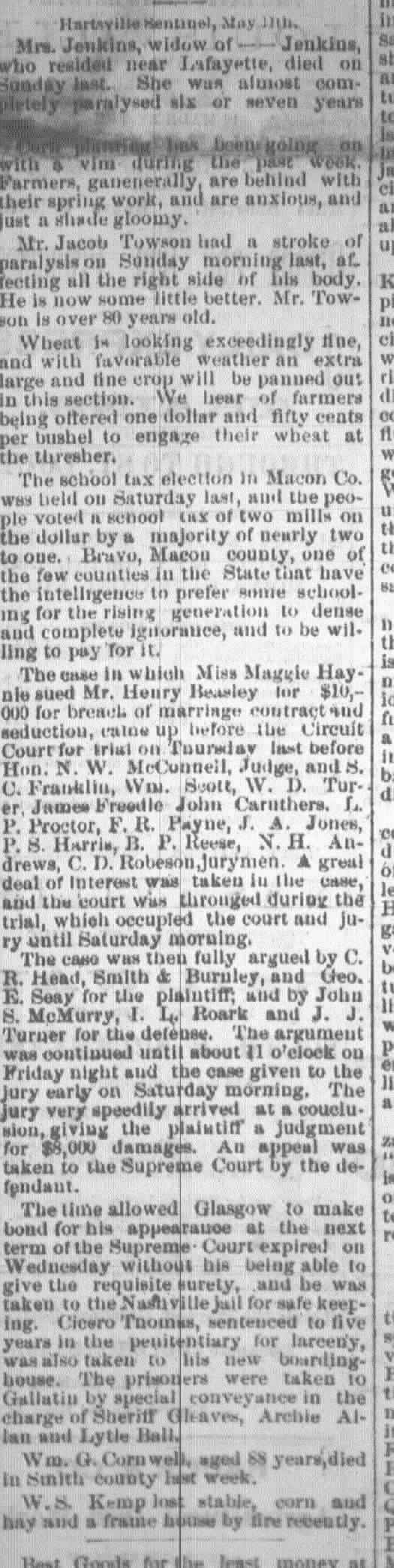 Trousdale Co., TN newspaper tidbits from Gallatin Examiner