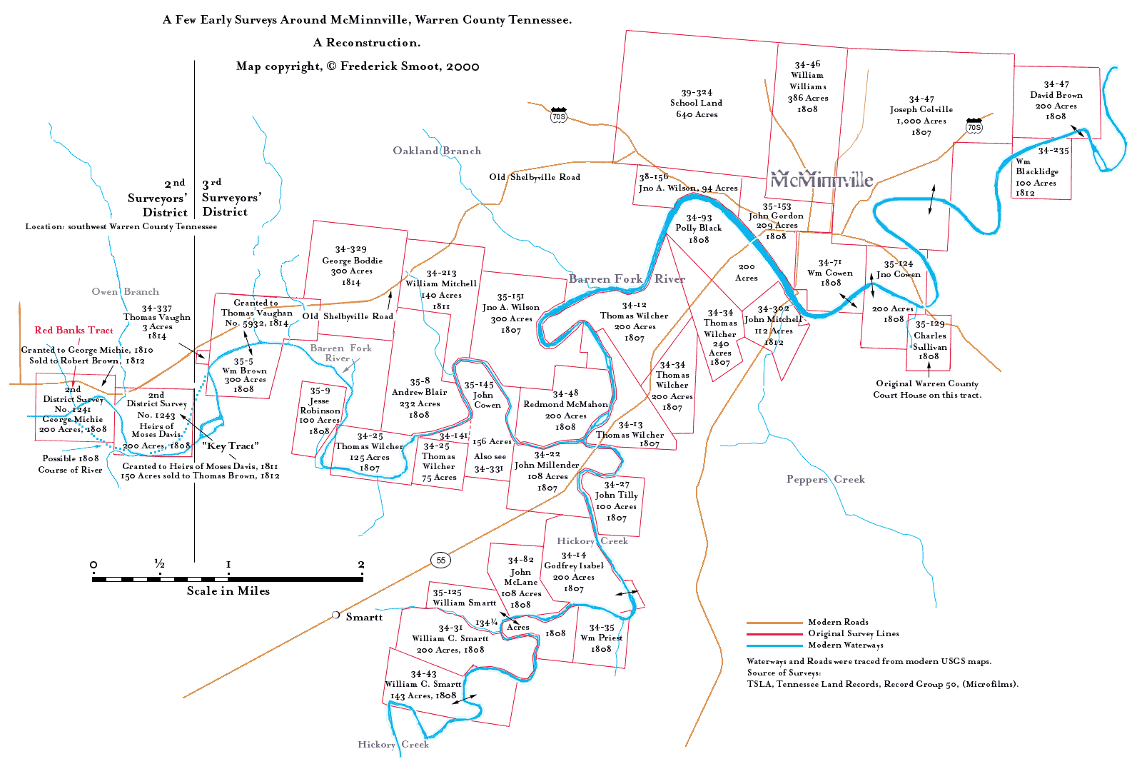 Warren County Tennessee, Early Land Records, Plat Map, around McMinnville