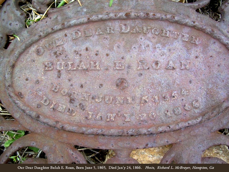 Bulah E. Roan Cast Iron Grave Marker, detail