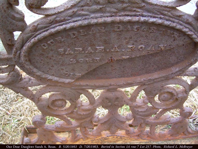 Sarah A. Roan Cast Iron Grave Marker, detail